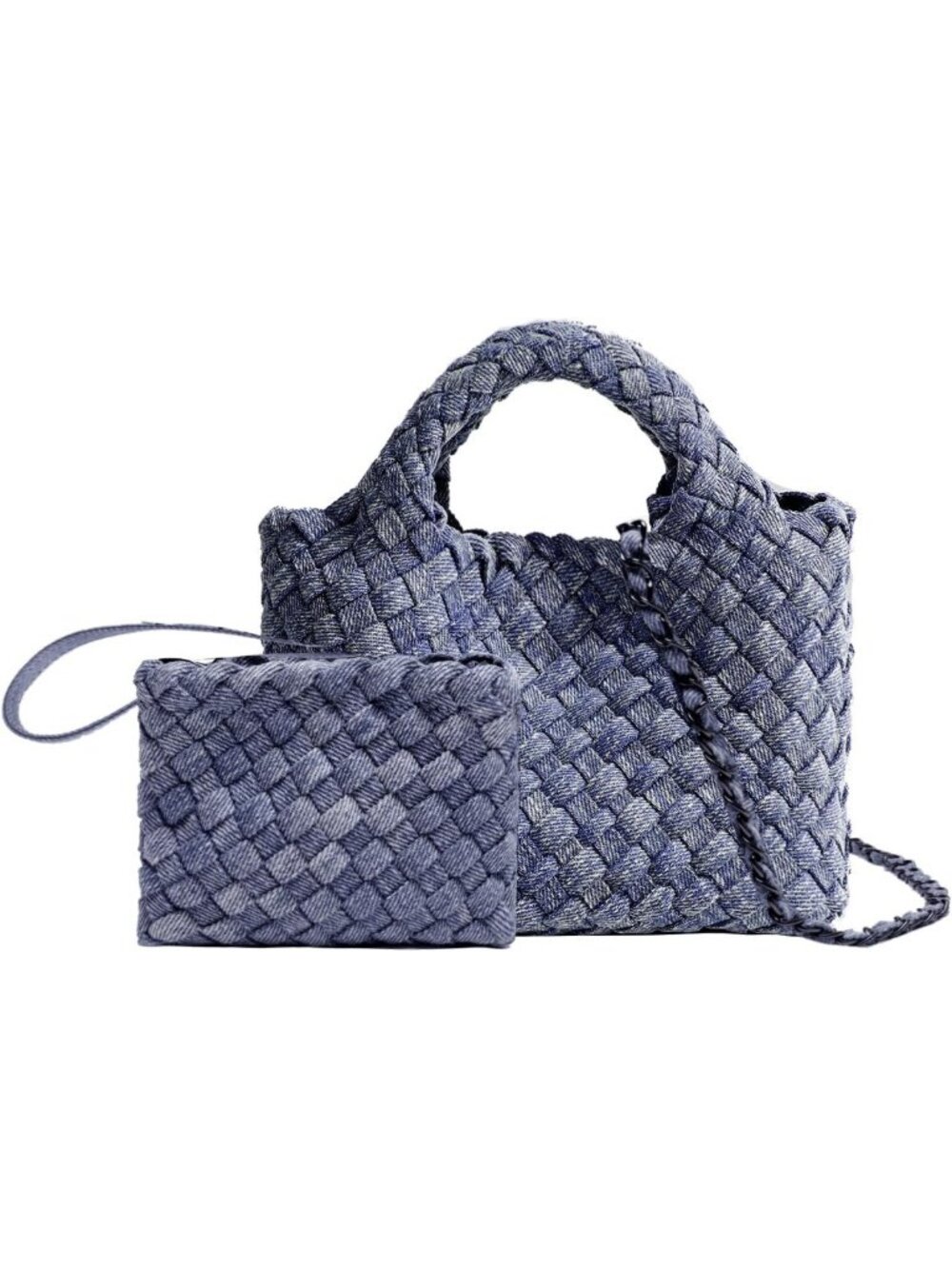 Stylish Woven Tote Bag with Coin Purse, Foldable Crossbody Handbag & Hobo